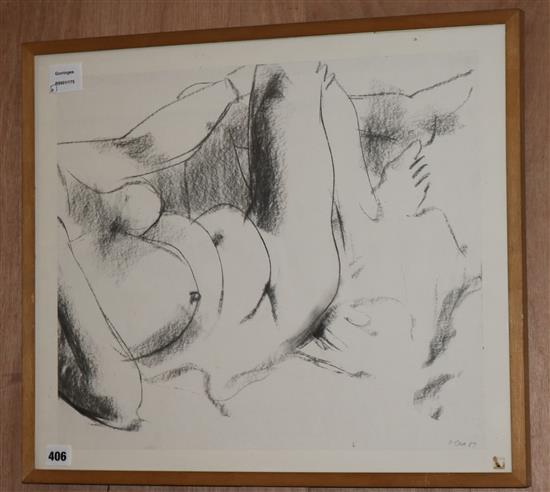 Anthony Caro, lithograph, Reclining nude, signed and dated 87, 42 x 49cm and two limited edition prints